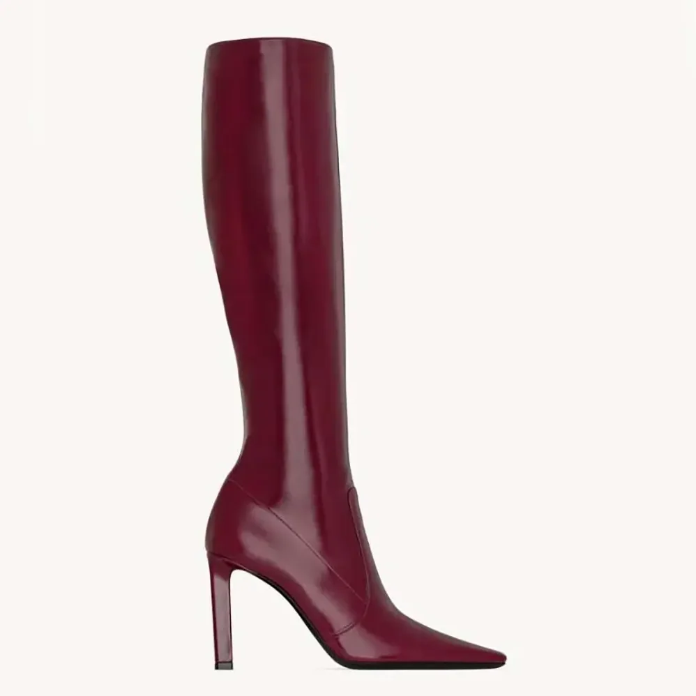 Saint Laurent YSL Francoise Boots In Smooth Leather for Women in Maroon