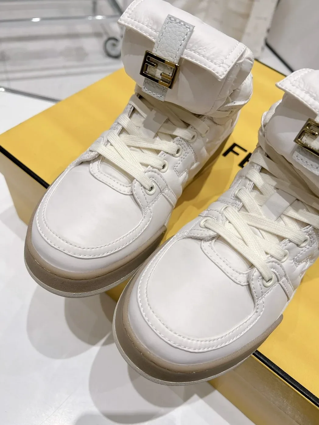 FD Fendi Match Lace-Up High in Top Sneakers White FD Fendi Match Lace-Up High in Top Sneakers White
