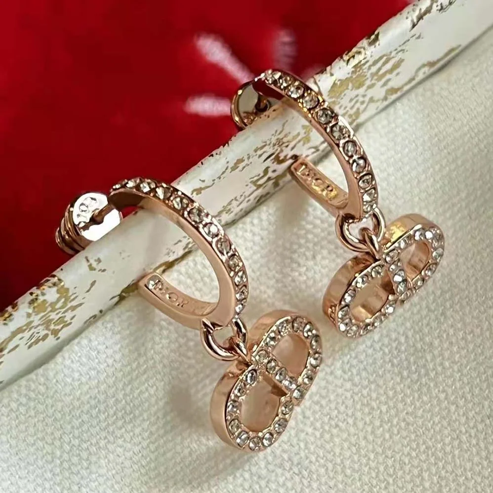Dior Clair D Lune Earrings Pink-Finish Metal and Pink Crystals for Women Dior Clair D Lune Earrings Pink-Finish Metal and Pink Crystals for Women