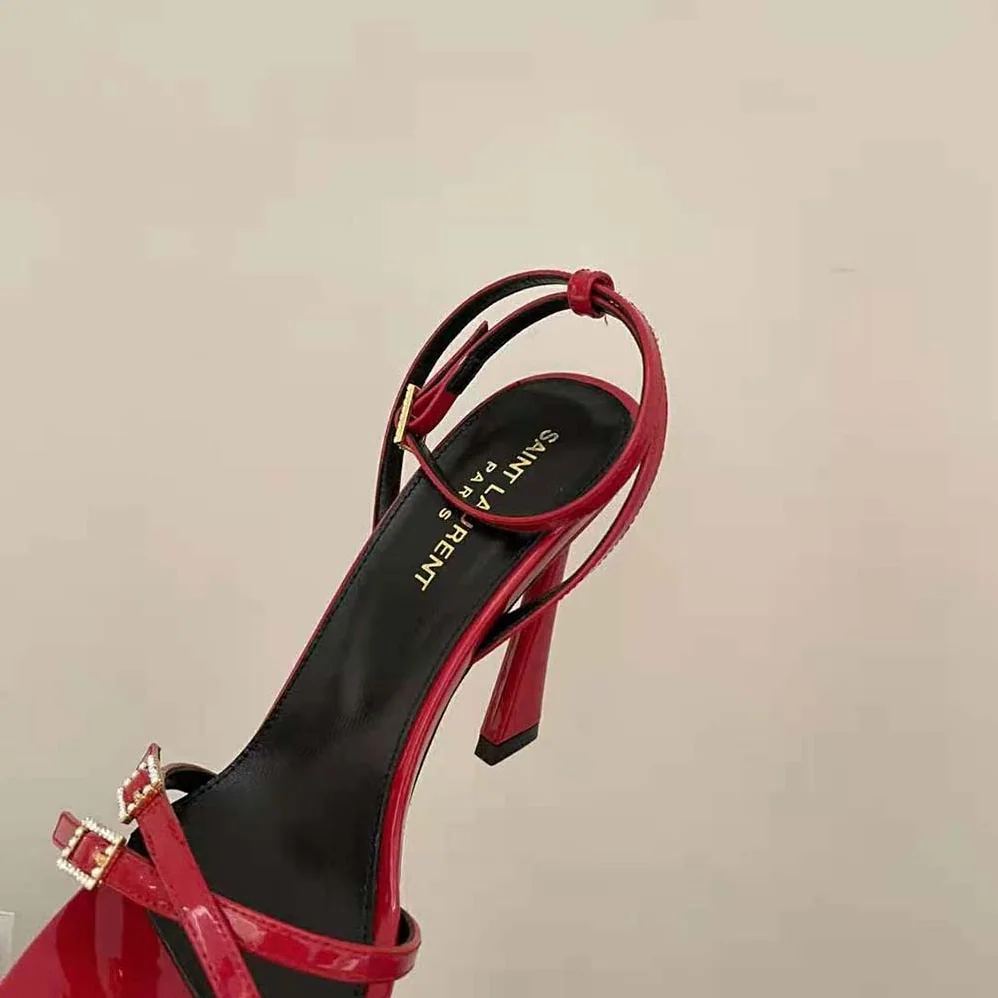Saint Laurent YSL Lila Sandals in Patent Leather for Women in Red