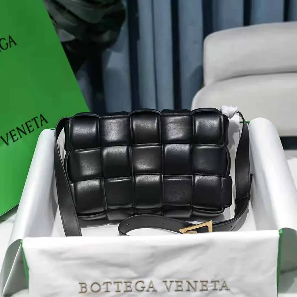 Bottega Veneta Padded Cassette Padded Intreccio Leather Cross-Body Bag for Women in Black