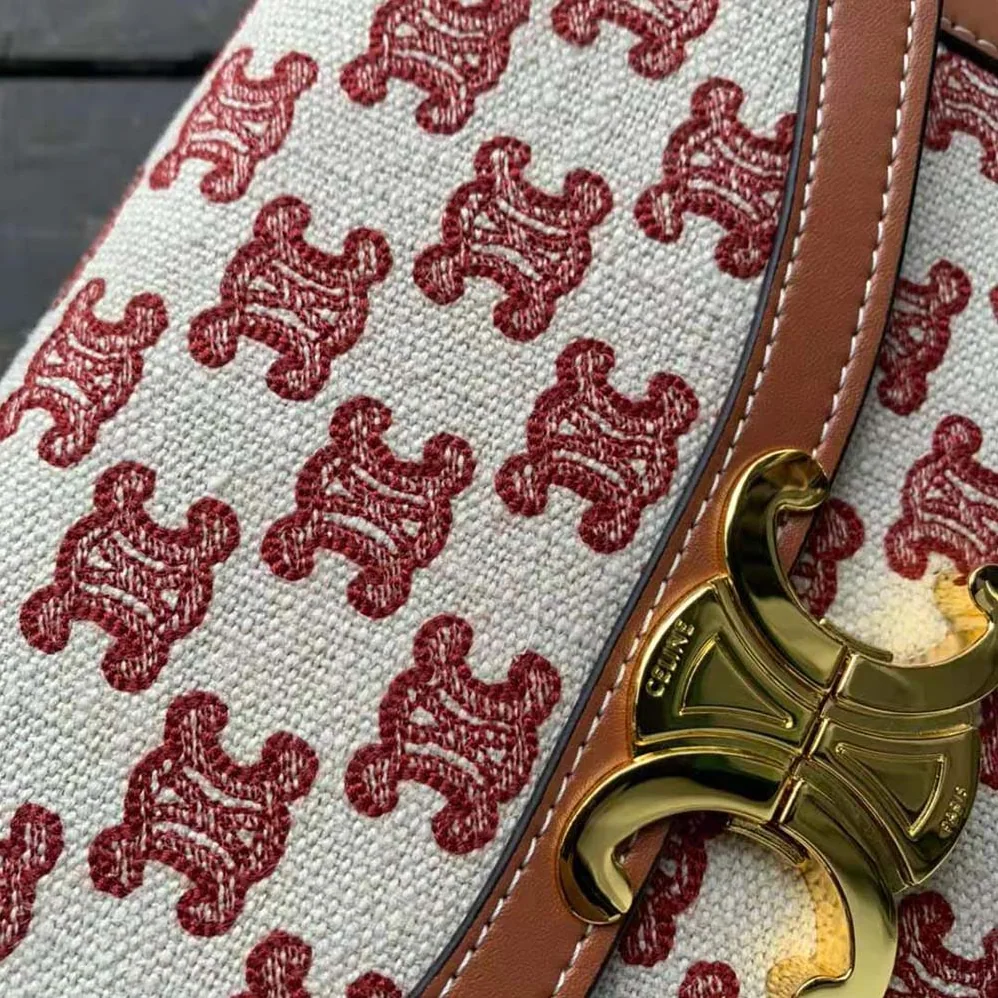Celine Teen Triomphe Bag in Textile with Triomphe Embroidery and Calfskin for Women