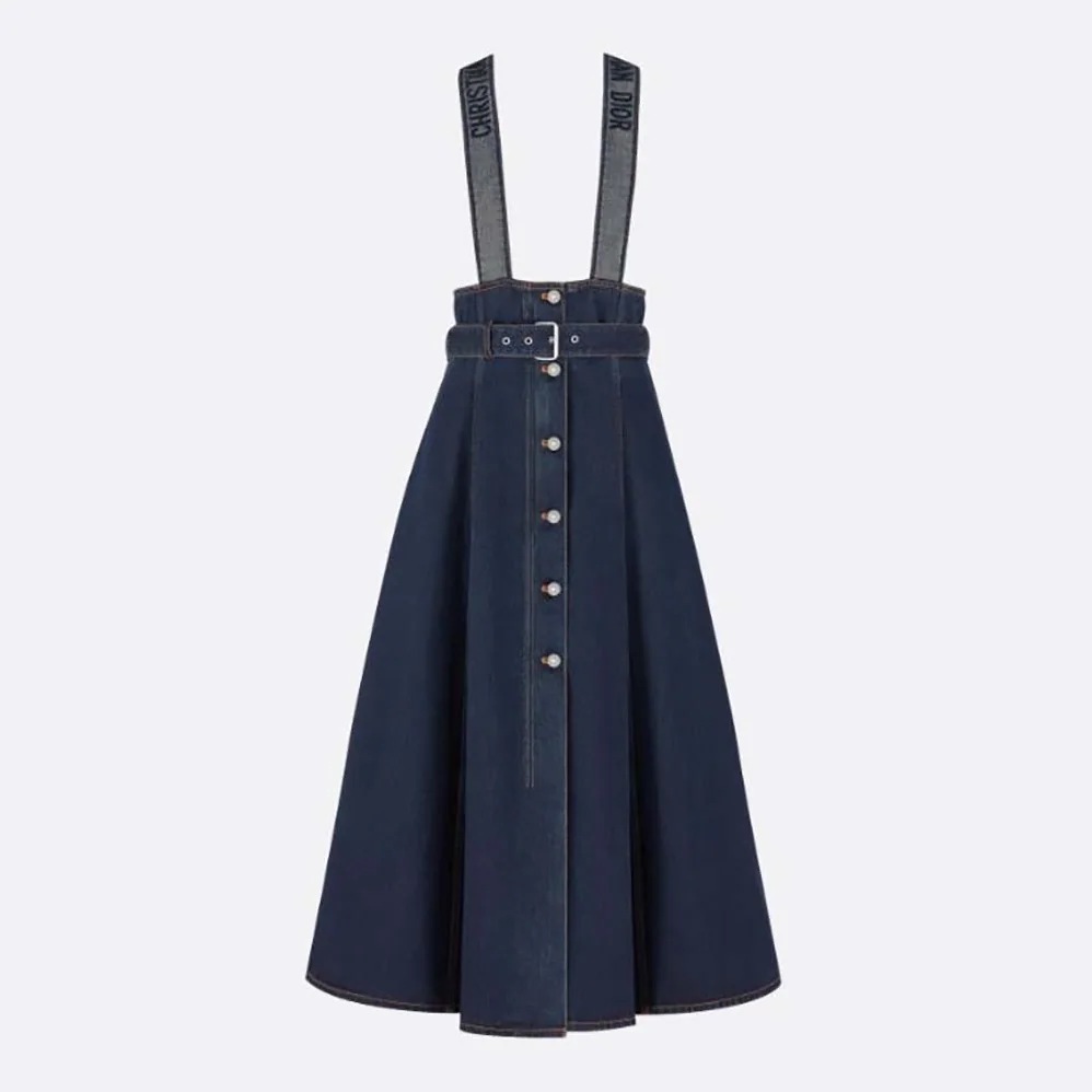 Dior Couture Denim Mid-Length Skirt with Straps Deep Blue Cotton Denim for Women Dior Couture Denim Mid-Length Skirt with Straps Deep Blue Cotton Denim for Women