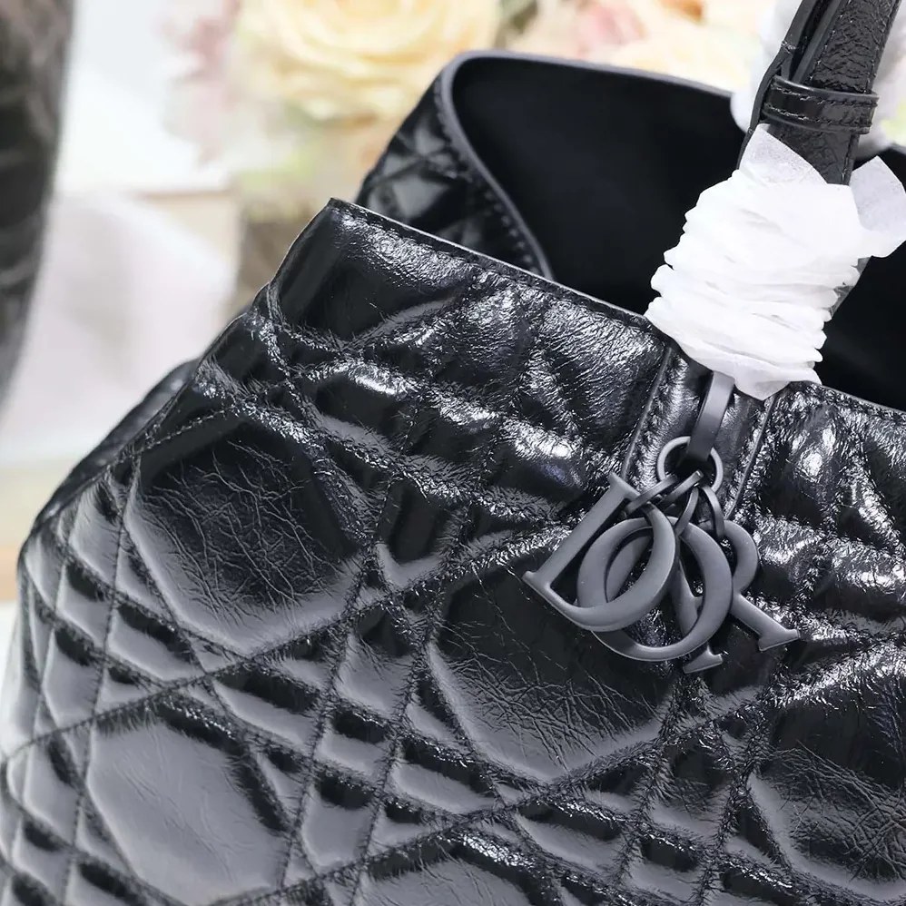 Dior Large Dior Toujours Bag Black Macrocannage Crinkled Calfskin for Women
