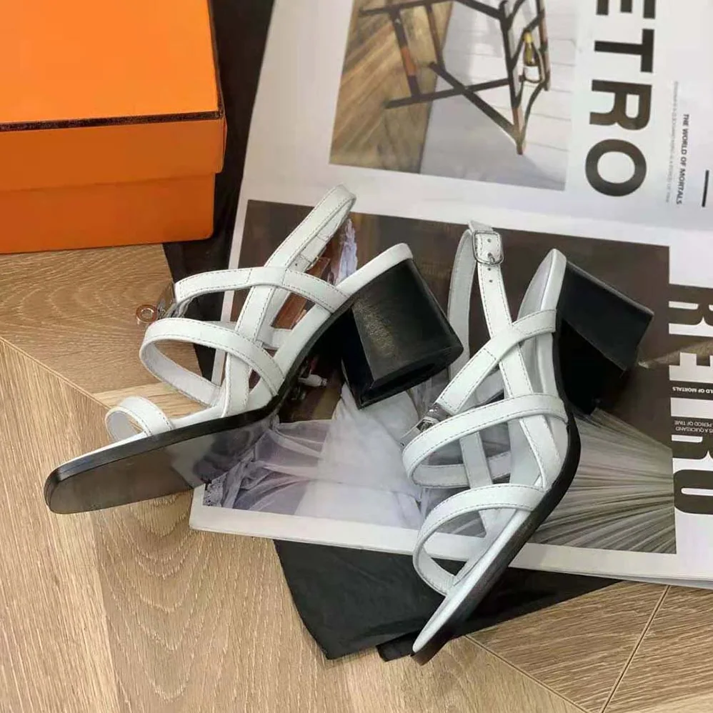Hermes Eve 60 Sandal in Calfskin Leather for Women in White Hermes Eve 60 Sandal in Calfskin Leather for Women in White