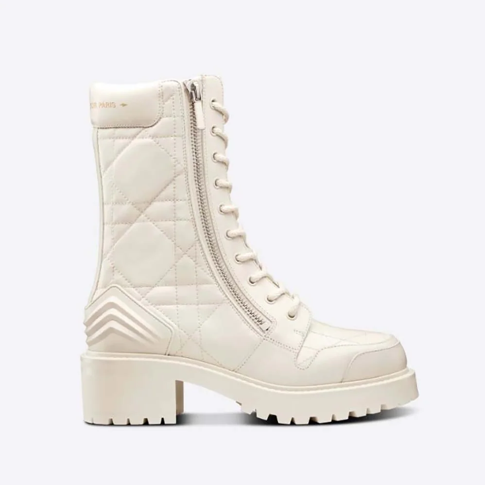 Dior D-Leader Ankle Boot White Quilted Cannage Calfskin for Women