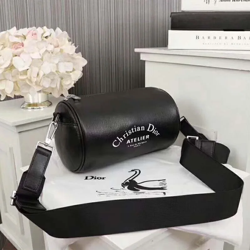 Dior Black Grained Calfskin “Roller” Pouch with “Atelier” Print for Unisex