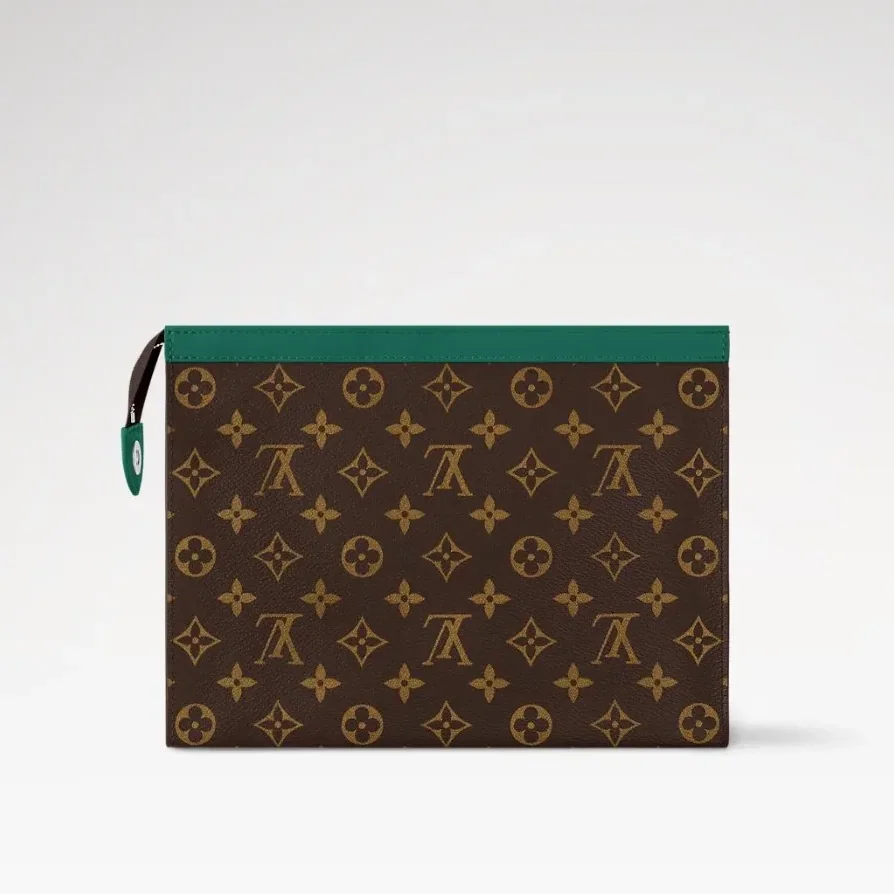 Louis Vuitton Pochette Voyage MM Pouch / Borneo Green Monogram Macassar Canvas Silver Hardware