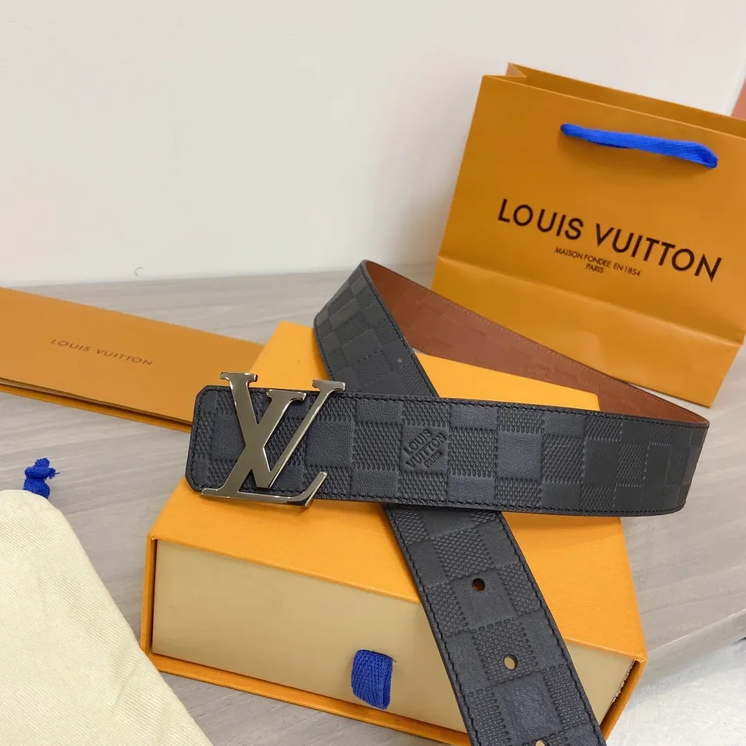 Louis Vuitton Initiales Reversible LV Belt in Damier Embossed with Silver Hardware
