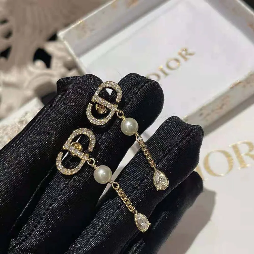 Dior Petit CD Earrings Gold-Finish Metal with White Resin Pearls for Women