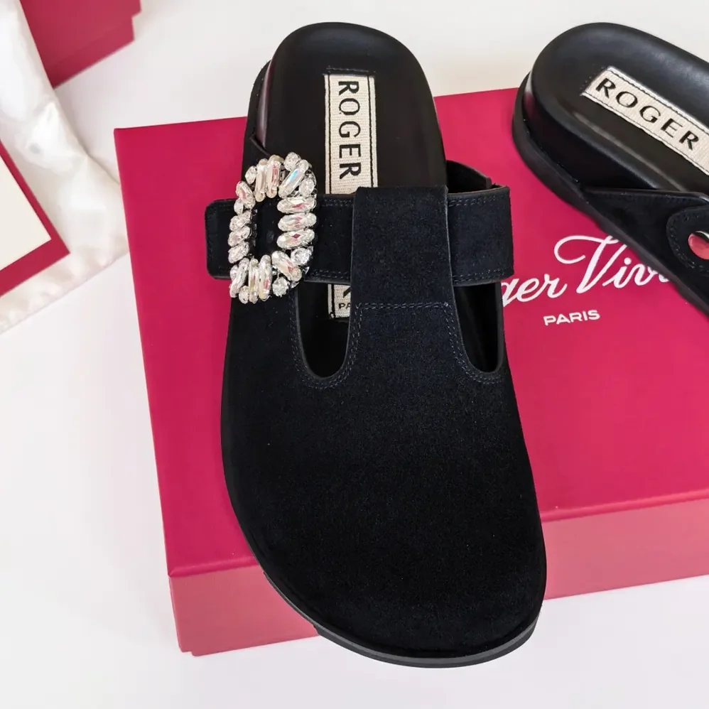 Roger Vivier Slidy Viv' Mules in Suede for Women in Black