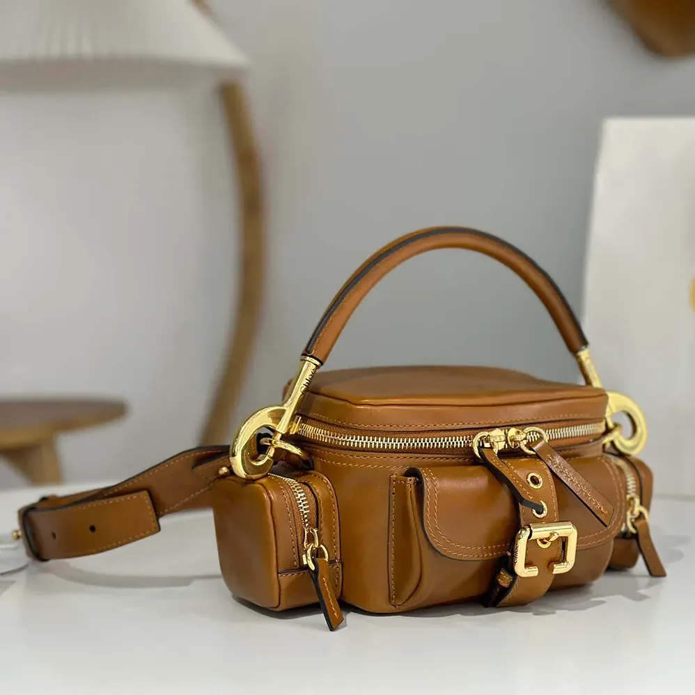 Chloe Small Camera Bag in Shiny Leather for Women in Brown