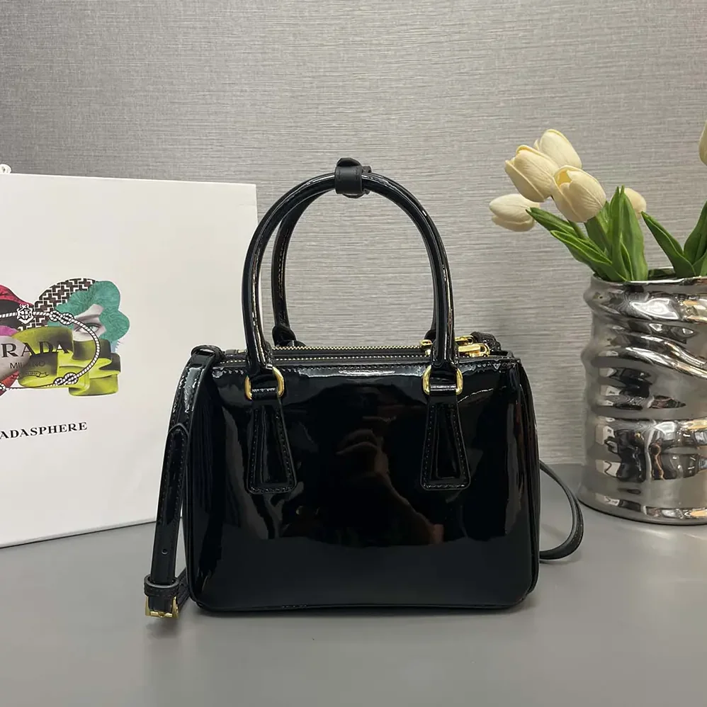 Prada Prada Galleria Patent Leather Mini Bag for Women in Black