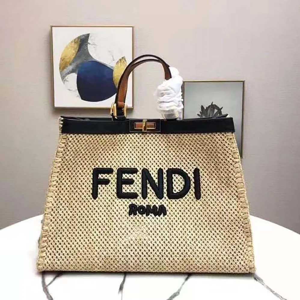 Fendi Peekaboo X for Women in Tote Natural Raffia Bag