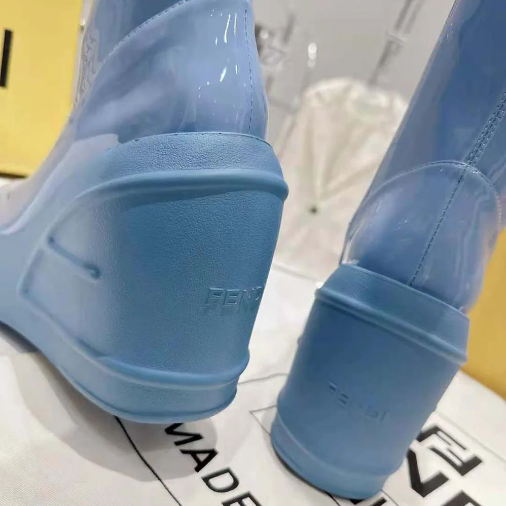 Fendi Fashion Show Blue Patent Leather Boots for Women