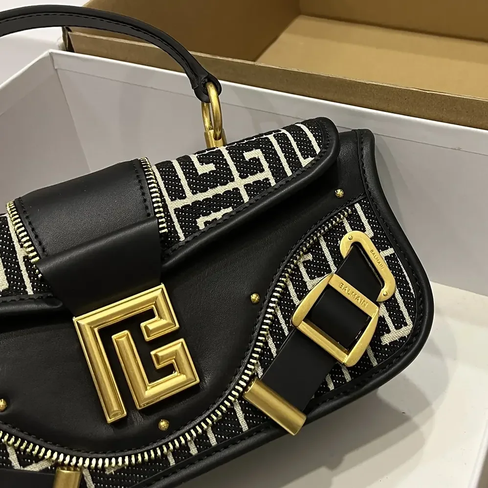 Balmain Blaze Clutch Bag in Leather with Balmain Jacquard Monogram for Women Balmain Blaze Clutch Bag in Leather with Balmain Jacquard Monogram for Women