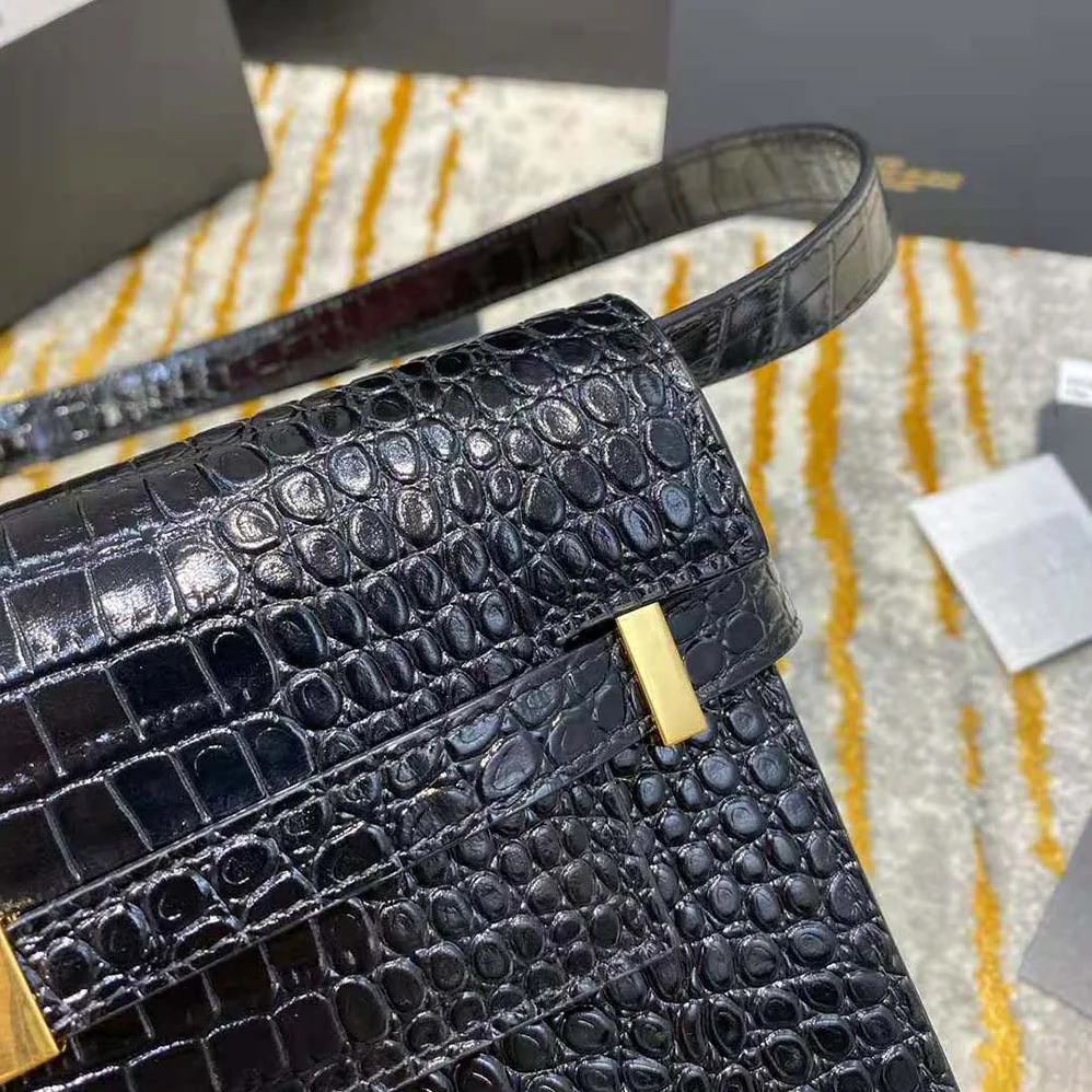 Saint Laurent YSL Manhattan Shoulder Bag in Crocodile for Women in Embossed Shiny Leather