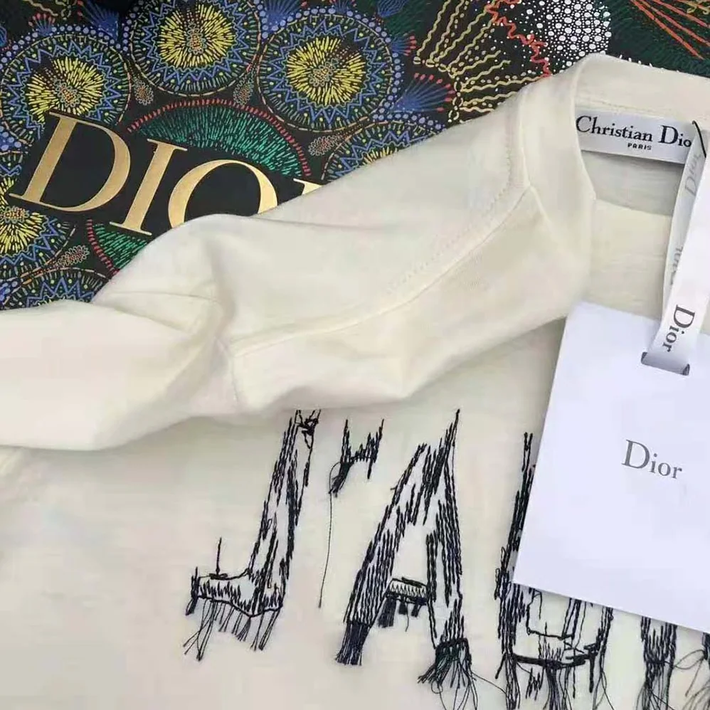 Dior J Adior 8 Embroidered T-shirt White and Navy Blue Cotton Jersey for Women Dior J Adior 8 Embroidered T-shirt White and Navy Blue Cotton Jersey for Women