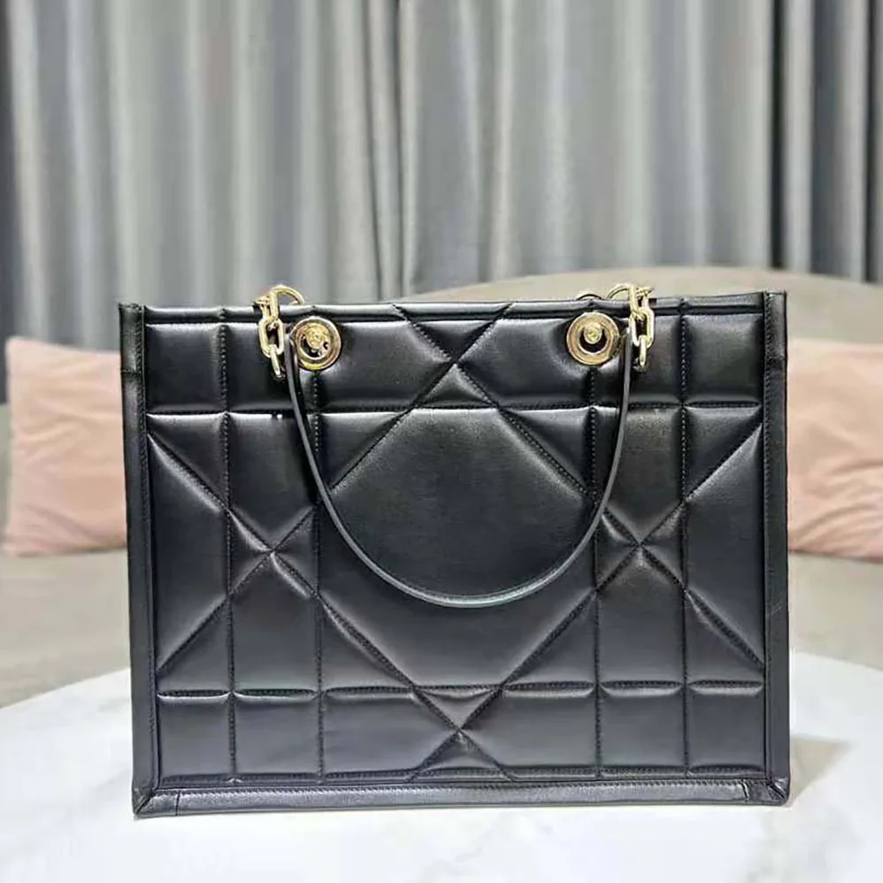 Dior Medium Dior Essential Tote Bag Black Archicannage Calfskin for Women