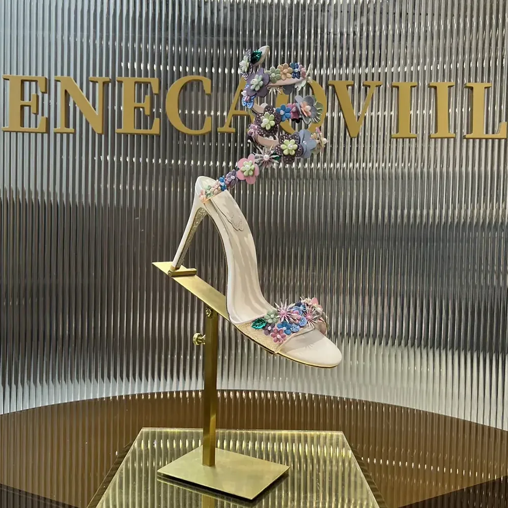 Rene Caovilla Roxanne Sandal with Multicolor Flowers 105 for Women Rene Caovilla Roxanne Sandal with Multicolor Flowers 105 for Women