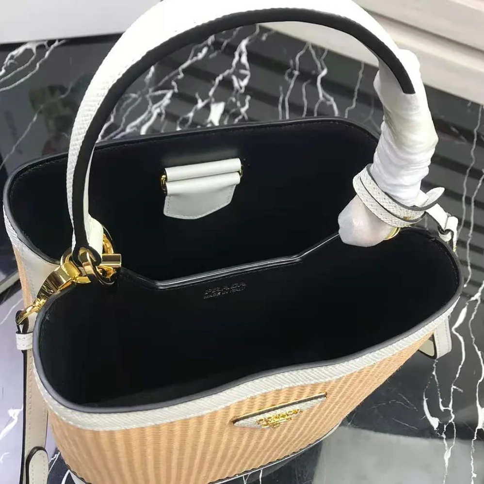 Prada Prada Panier Medium Straw Bag for Women in White Prada Prada Panier Medium Straw Bag for Women in White