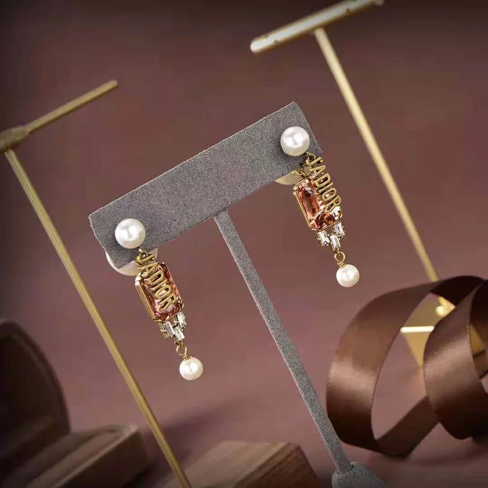 Dior Tribales Earrings Antique Gold-Finish Metal and White Resin Pearls with Multicolor Crystals for Women Dior Tribales Earrings Antique Gold-Finish Metal and White Resin Pearls with Multicolor Crystals for Women