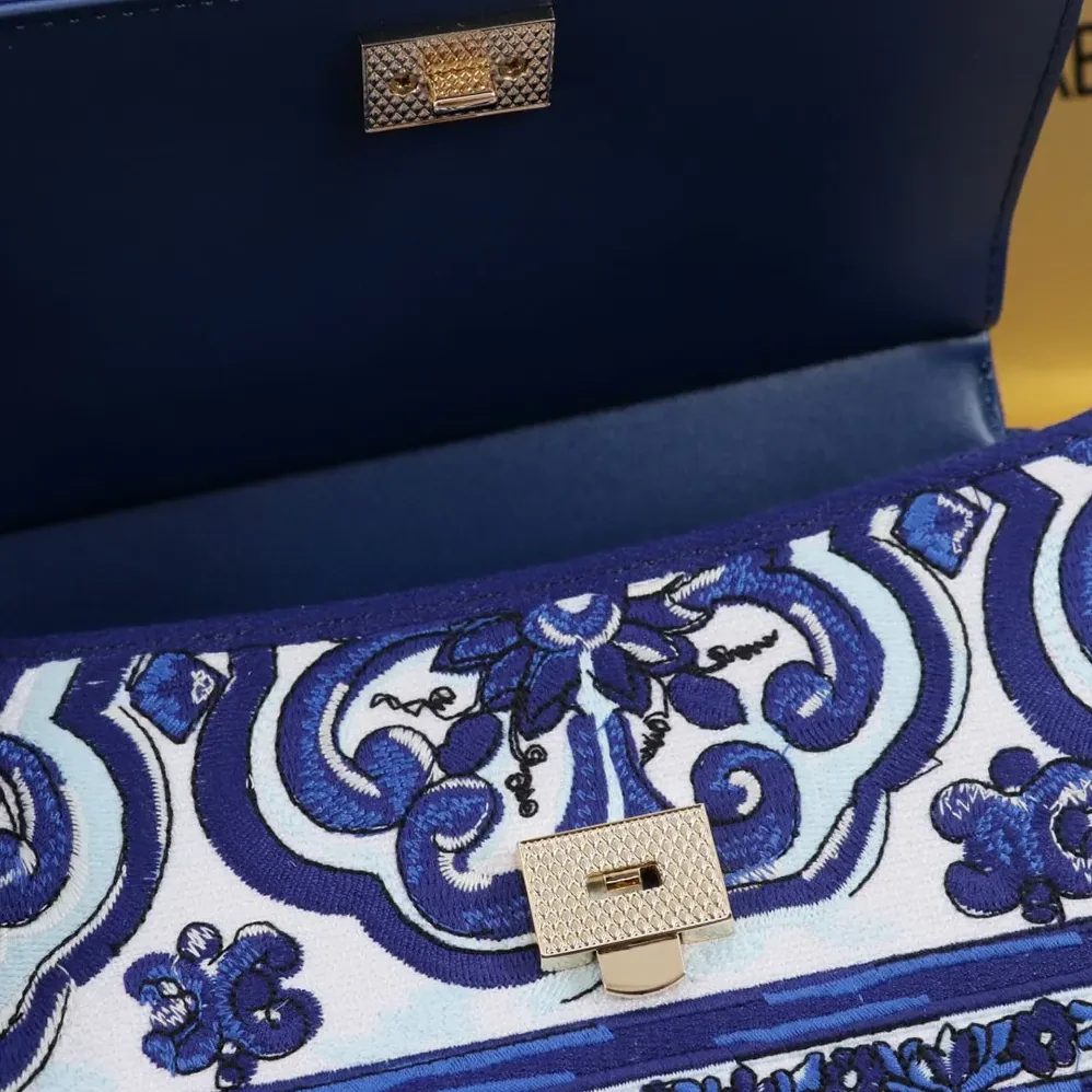 Dolce Gabbana D&G Small Sicily Handbag with Majolica Embroidery for Women in Blue Dolce Gabbana D&G Small Sicily Handbag with Majolica Embroidery for Women in Blue