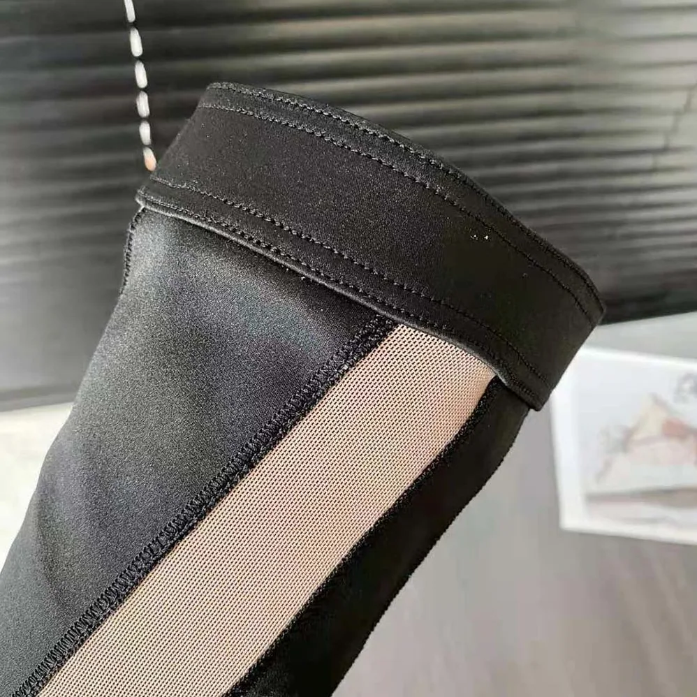 Jimmy Choo Mugler Sock OTK Boot Black and Nude Sheer Spiral Stretch Fabric Sock Over-The for Women in Knee Boots Jimmy Choo Mugler Sock OTK Boot Black and Nude Sheer Spiral Stretch Fabric Sock Over-The for Women in Knee Boots