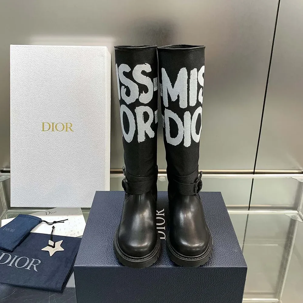 Dior D-Major Boot Black Technical Fabric with White Miss Dior Graffiti Print for Women