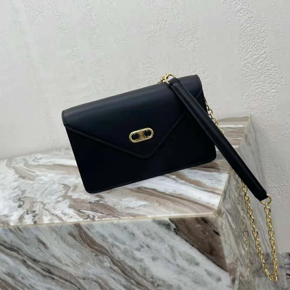 Celine Maillon Triomphe Wallet on Chain in Shiny Calfskin for Women in Black