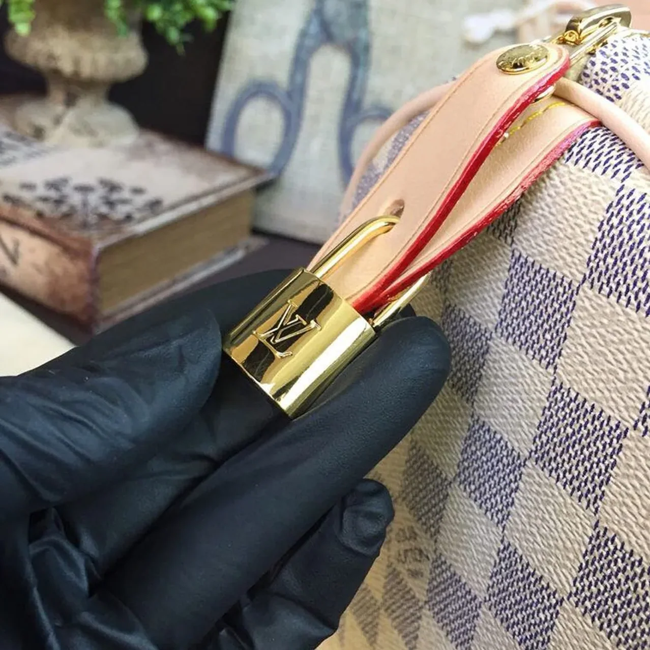 Louis Vuitton Speedy 30 Top Handle Bag / White/ Multicoloured Damier Azur Canvas Gold Hardware