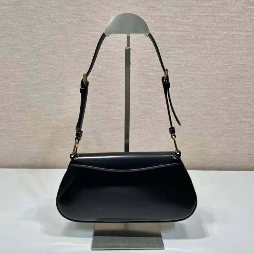 Prada Brushed Leather Shoulder Bag for Women in Black Prada Brushed Leather Shoulder Bag for Women in Black