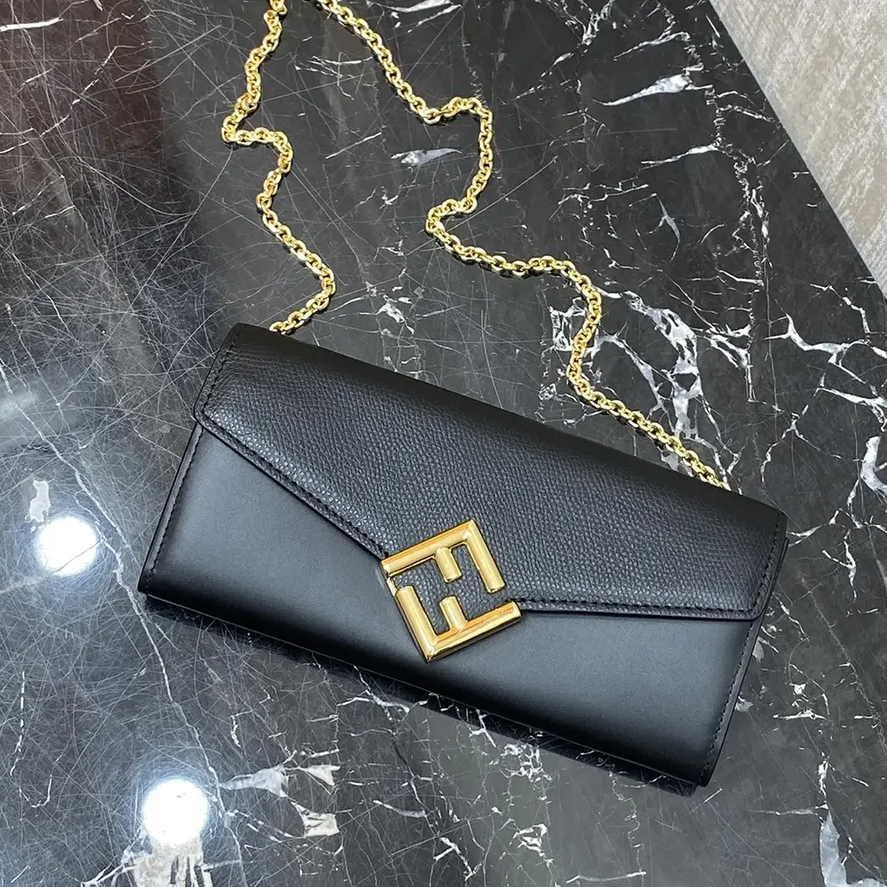 Fendi FF Diamonds Continental With Chain Black Leather Wallet for Women Fendi FF Diamonds Continental With Chain Black Leather Wallet for Women