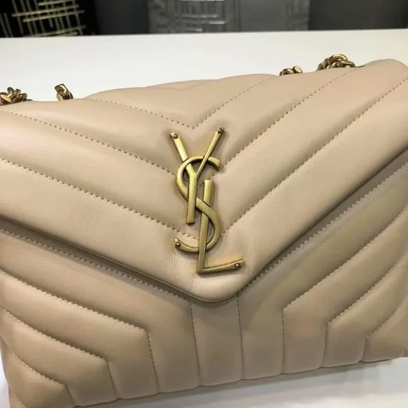 Saint Laurent Loulou Small Chain Bag In Matelassé Y Beige in YSL