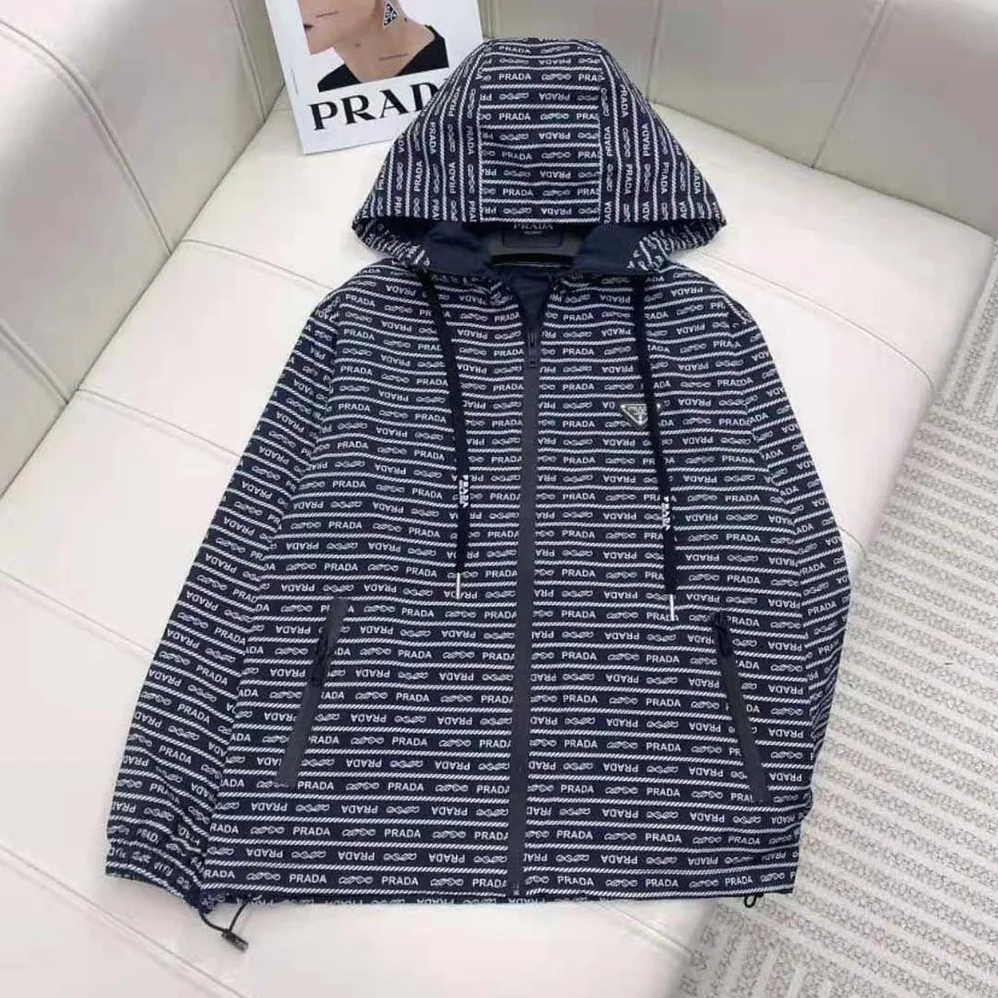 Prada Nylon Blouson Jacket for Men in Blue/White Prada Nylon Blouson Jacket for Men in Blue/White