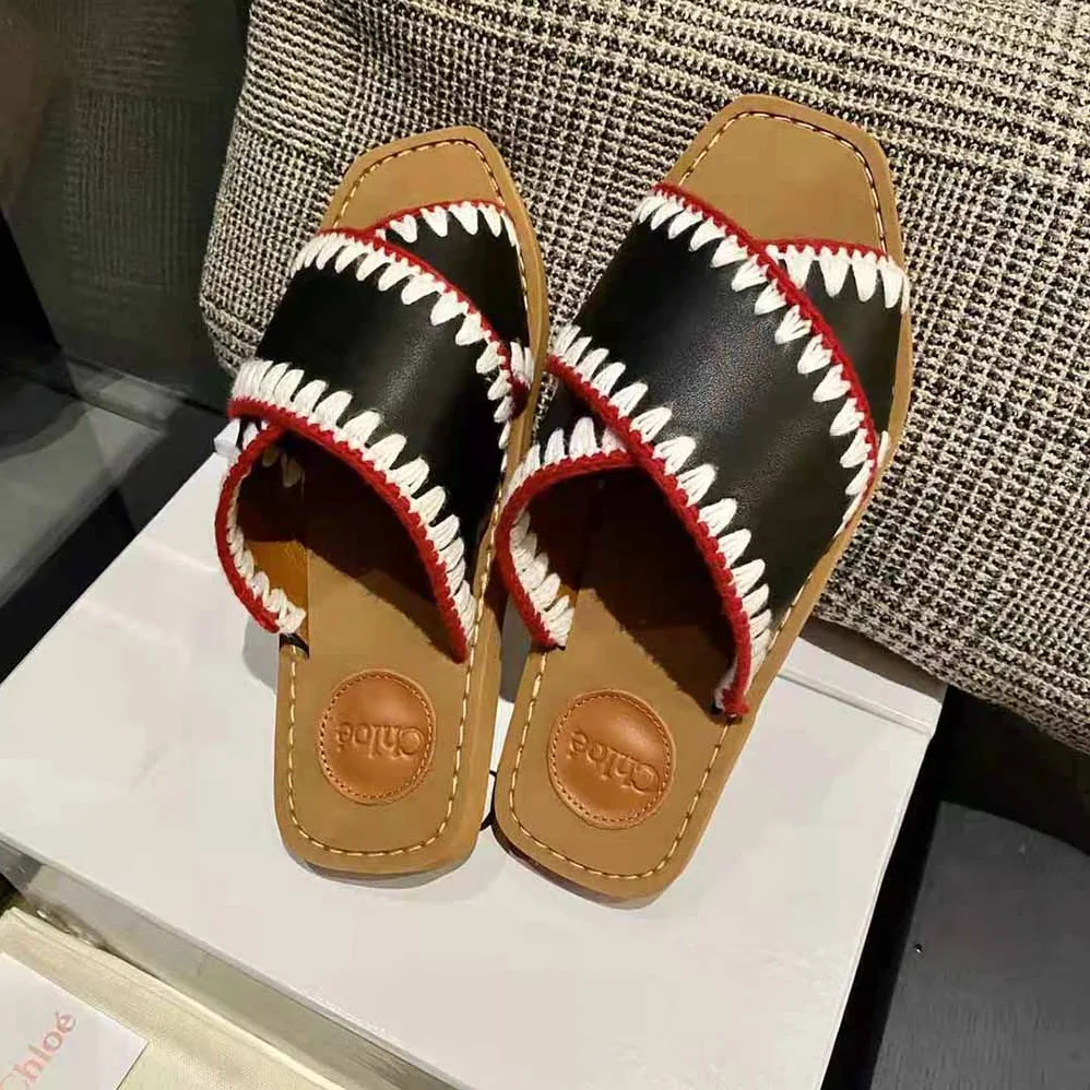 Chloe Woody Flat Slide for Women in Black