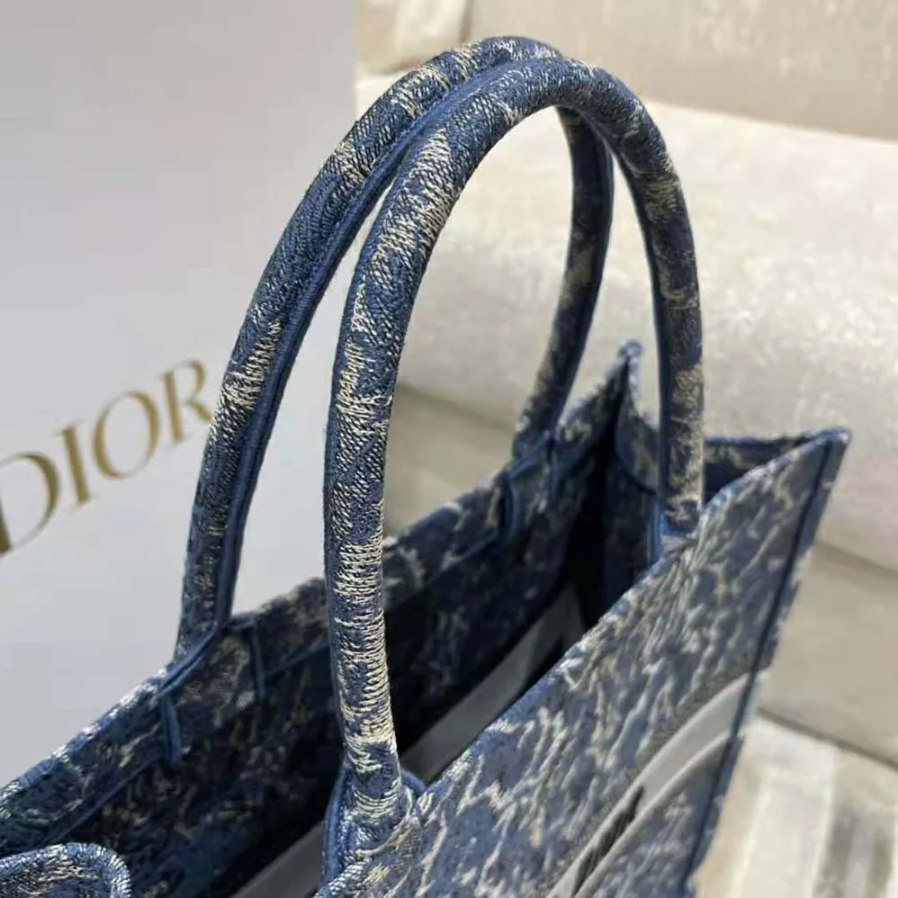 Dior Large Dior Book Tote Blue Dior Brocart Embroidery with Denim Effect for Women