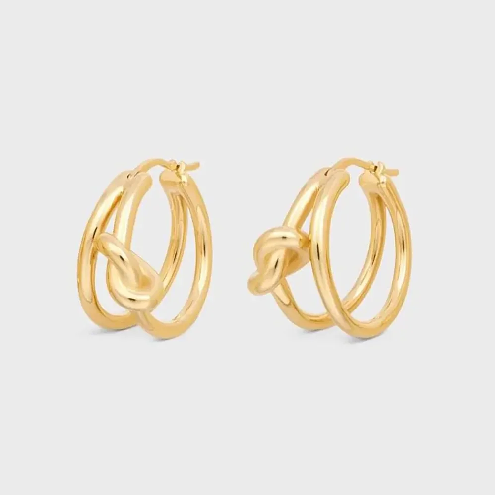 Celine Knot Double Hoops in Brass with Gold Finish for Women