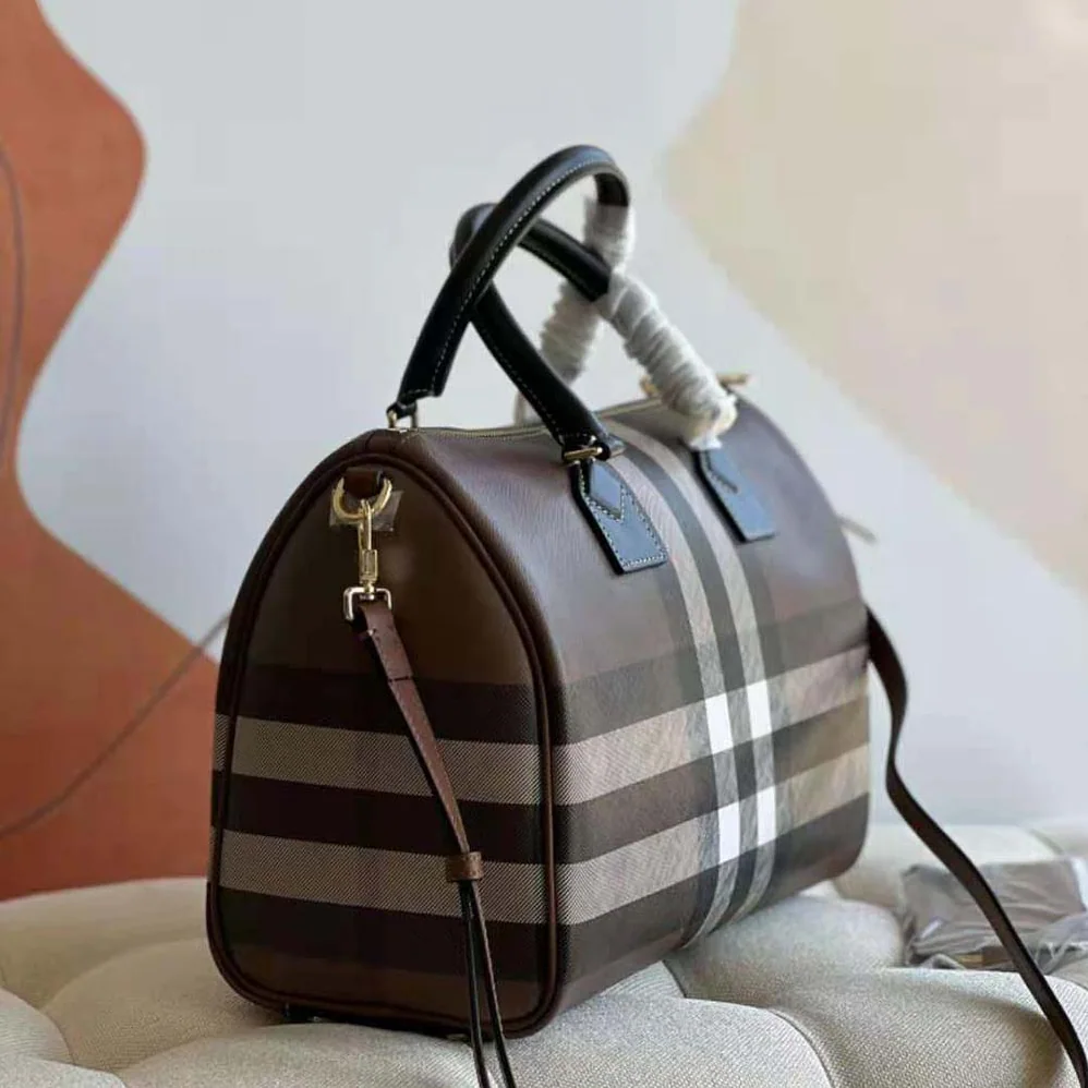 Burberry Check Medium Bowling Bag for Women in Black Burberry Check Medium Bowling Bag for Women in Black