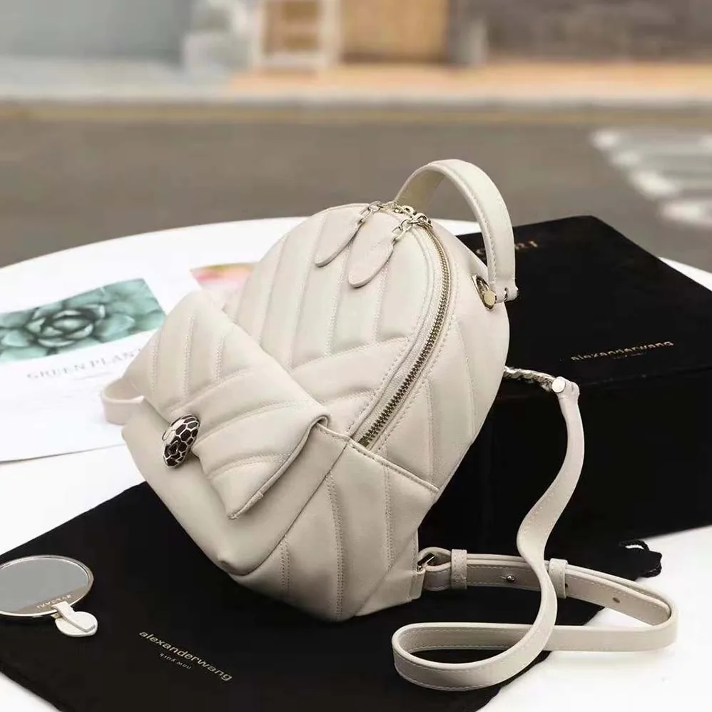 Bvlgari Serpenti Cabochon Backpack in White Agate Calf Leather for Women