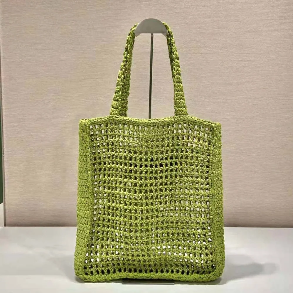 Prada Raffia Tote Bag with A Soft for Women in Lime