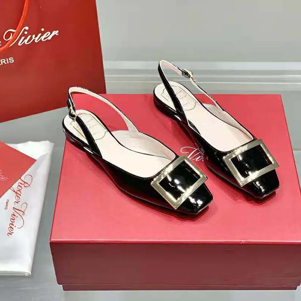 Roger Vivier Trompette Metal Buckle Slingback Ballerinas in Patent Leather for Women in Black Roger Vivier Trompette Metal Buckle Slingback Ballerinas in Patent Leather for Women in Black