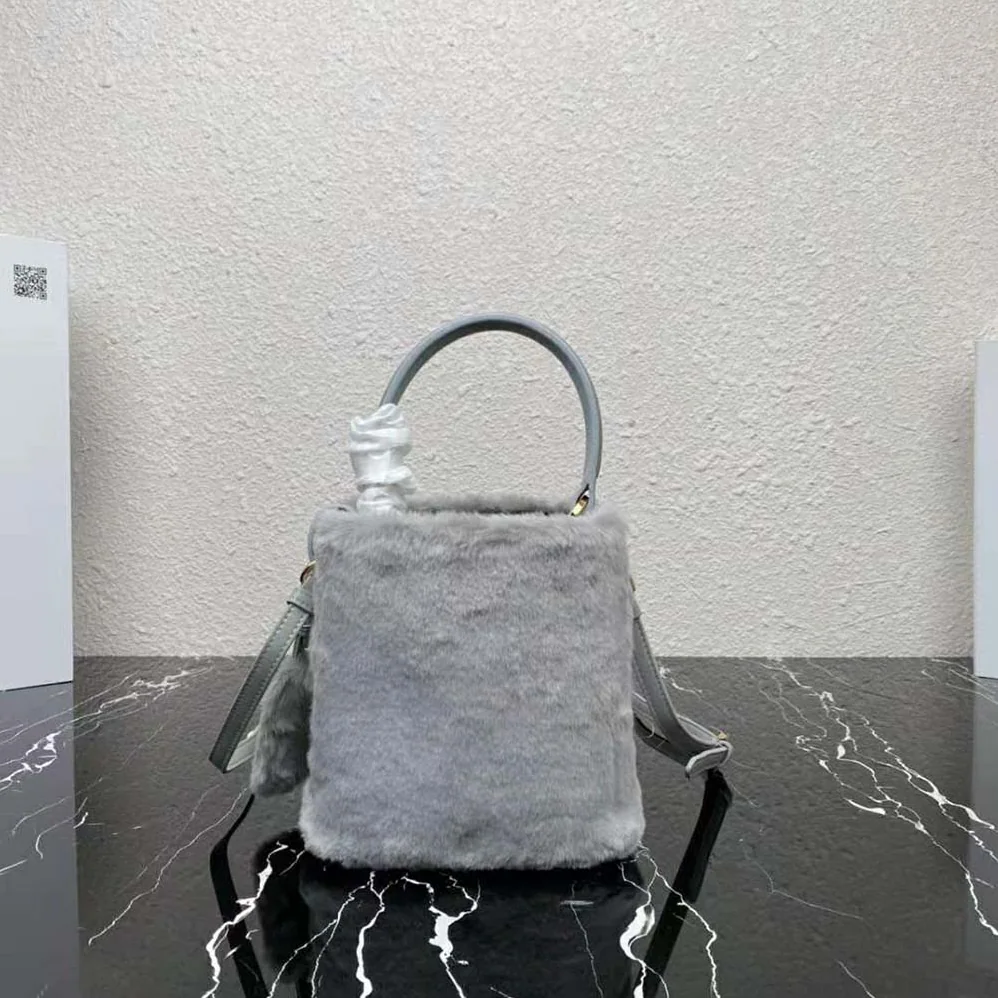 Prada Panier Shearling Mini-Bag for Women in Silver Prada Panier Shearling Mini-Bag for Women in Silver
