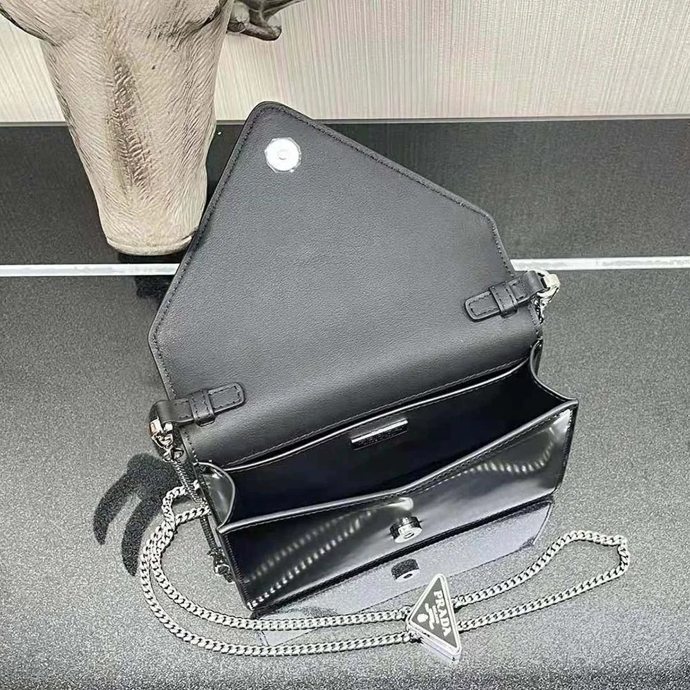 Prada Brushed Leather Shoulder Bag for Women in Black Prada Brushed Leather Shoulder Bag for Women in Black