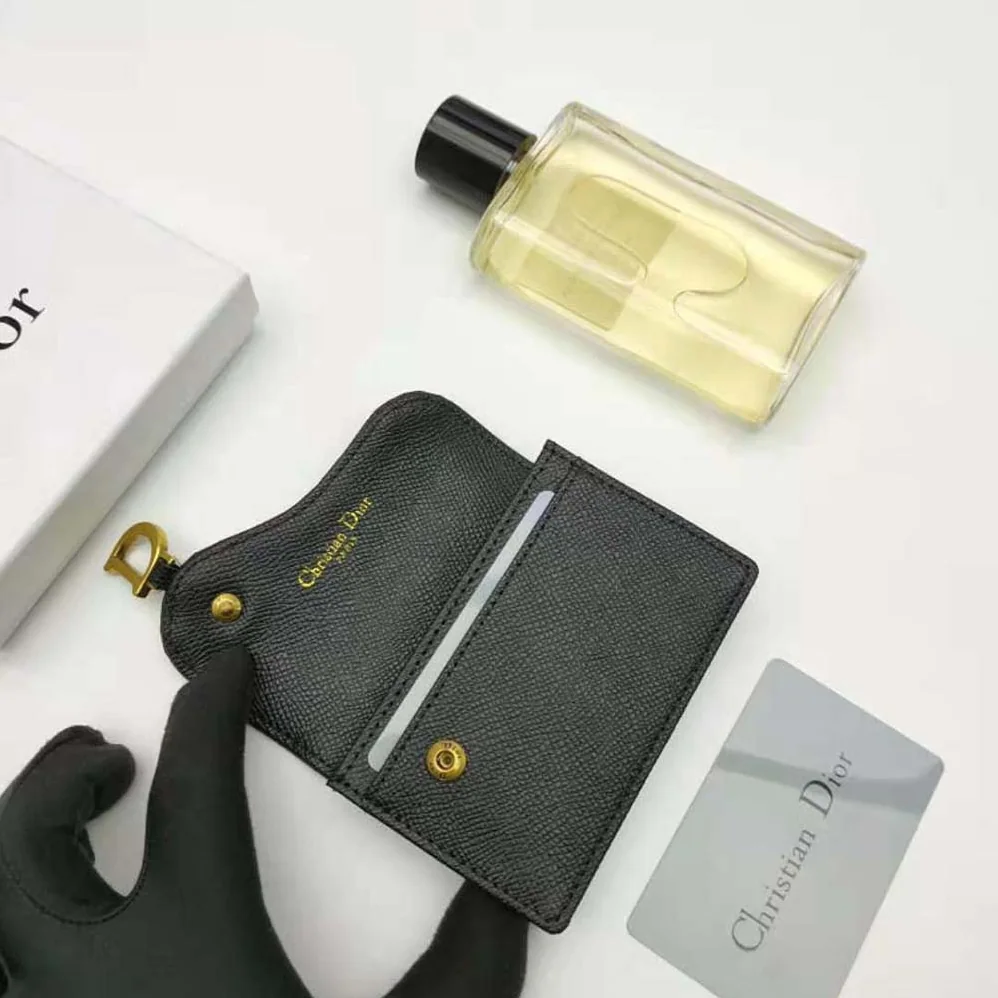Dior Saddle Flap Card Holder Black Grained Calfskin for Women Dior Saddle Flap Card Holder Black Grained Calfskin for Women