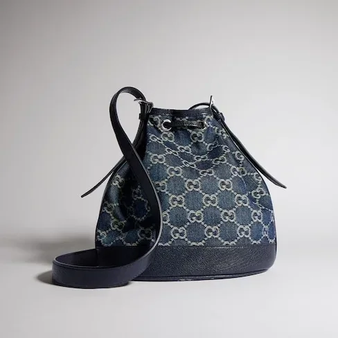 Gucci Venice Small Bucket Bag / Dark Blue Denim Palladium Hardware Gucci Venice Small Bucket Bag / Dark Blue Denim Palladium Hardware