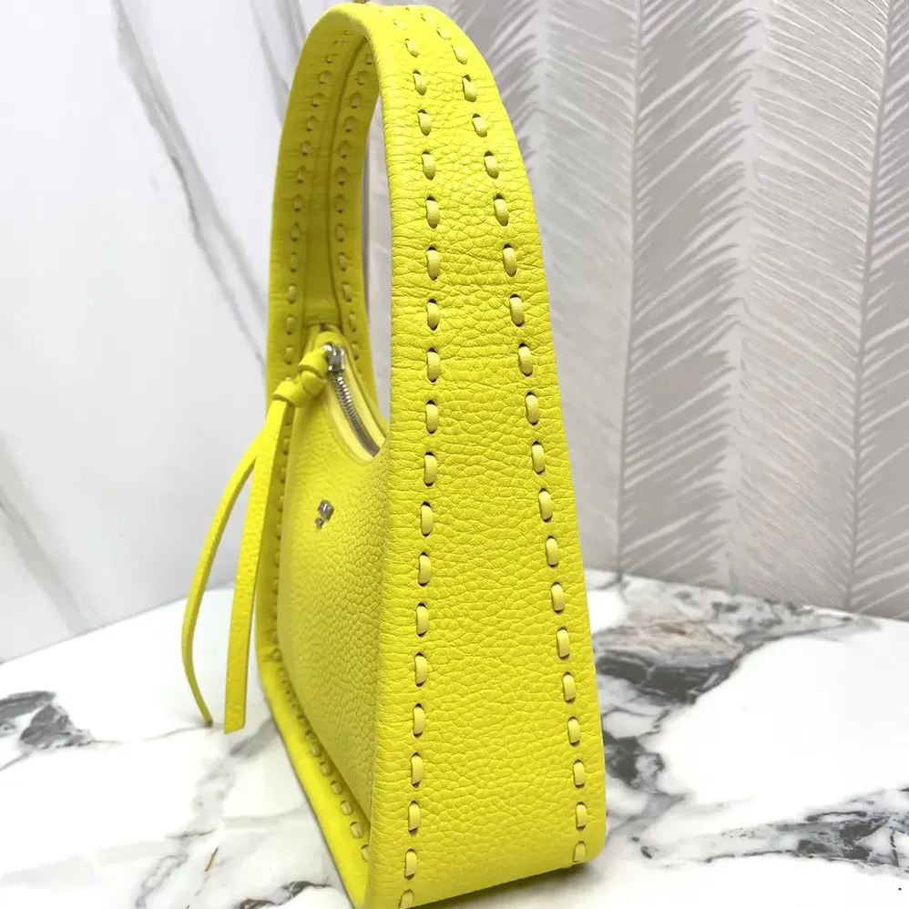 Fendi Mini Fendessence Small Acid Yellow Selleria Bag with 264 Hand for Women in sewn Topstitches