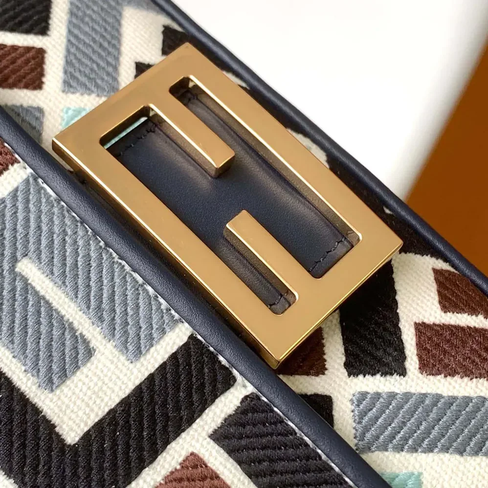 Fendi Baguette Mini Canvas Bag with Multicolor FF Embroidery for Women Fendi Baguette Mini Canvas Bag with Multicolor FF Embroidery for Women