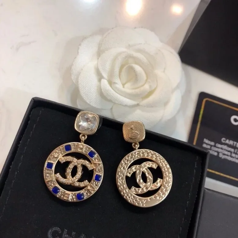 Chanel Small Dark Blue Stone Earrings Gold Tone Chanel Small Dark Blue Stone Earrings Gold Tone