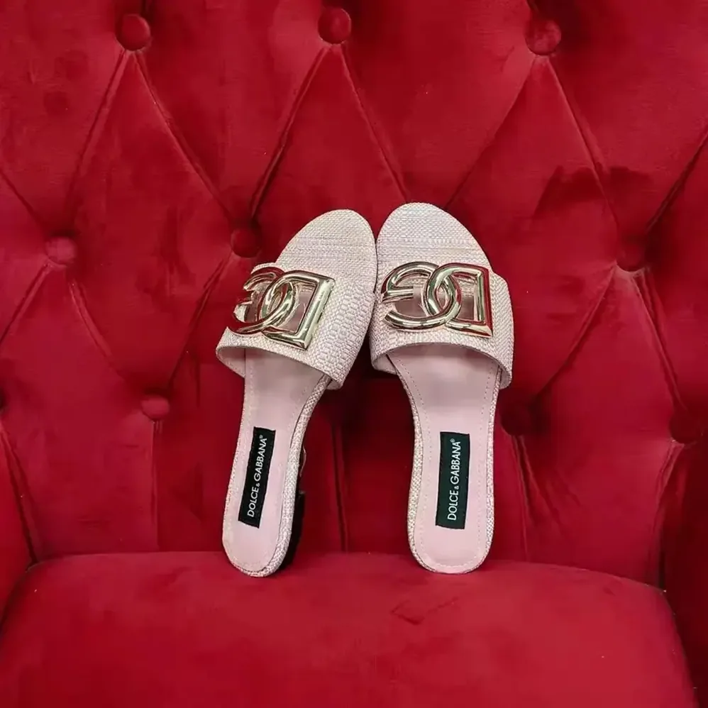 Dolce Gabbana D&G Raffia Sliders for Women in Pink